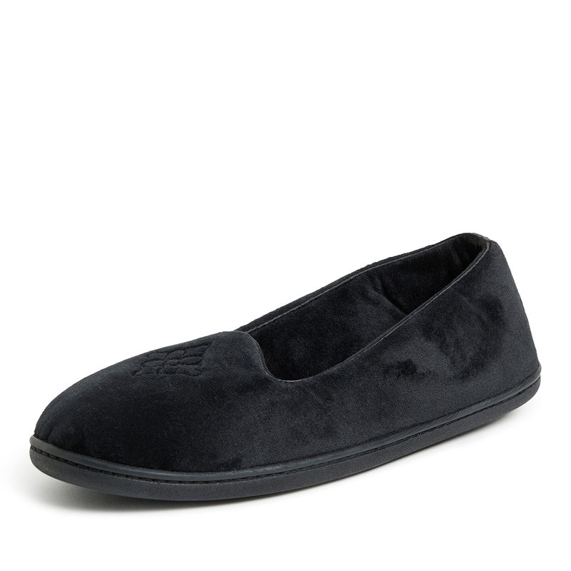 Dearfoams Women's Rebecca Lightweight Cozy Memory Foam Closed Back Slipper with Wide Widths, Black Velour, 11-12